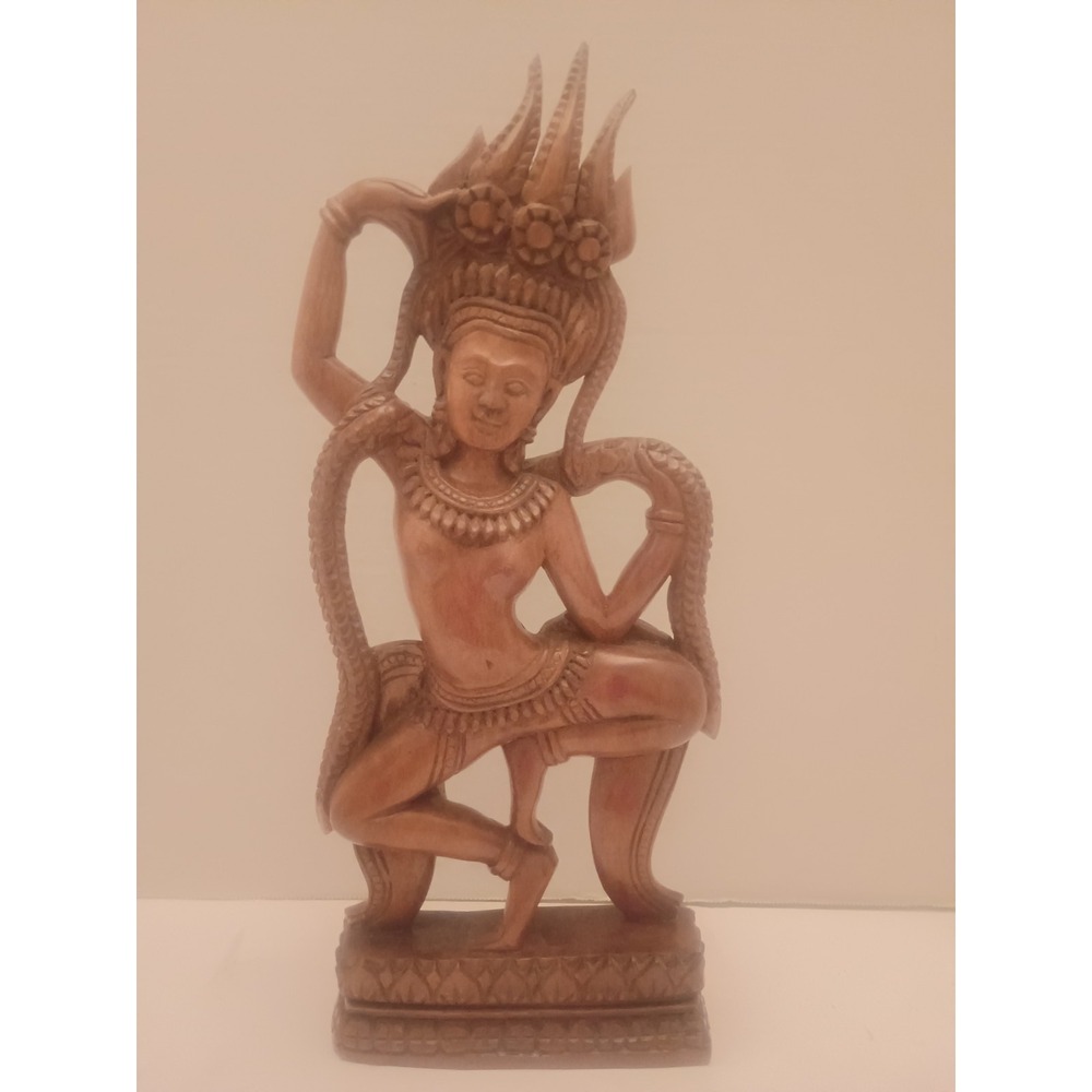 Vintage Hand Carved Red Wooden Cambodian Dancing Dancing Apsara Sculpture...